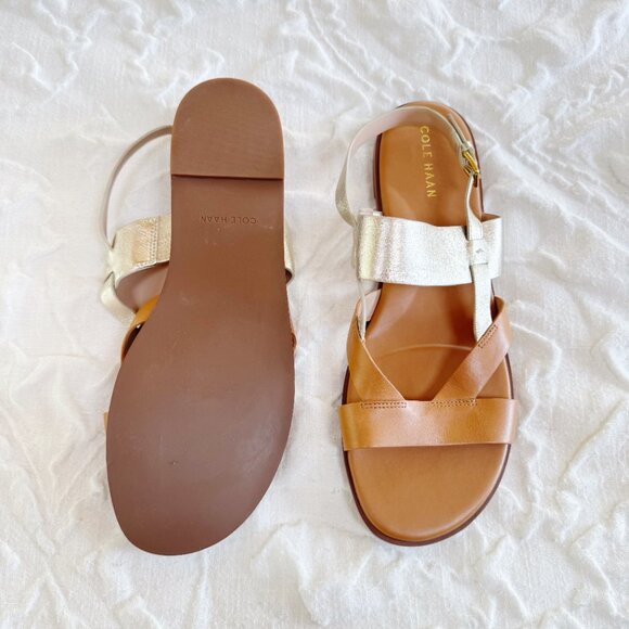 Cole Haan Metallic Gold and Tan Sandals - Picture 6 of 8